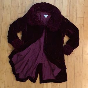 Vintage Yellow Lotus of Santa Monica Maroon Velvet Coat Jacket S